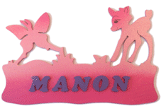 Plaque de porte faon papillon rose lettres mauves